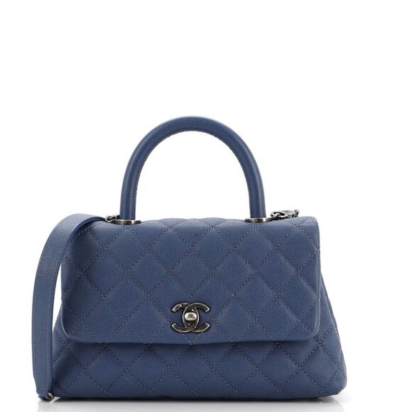 Chanel Coco Top Handle Bag Quilted Caviar Mini Blue - Picture 1 of 9